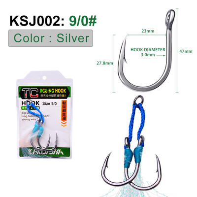 KATYUSHA 1Pack Jig horgász horgok 1/0-3/0-5/0-7/0-9/0-11/0-13/0# Rozsdamentes acél horgok dupla iker horgok lassú tollú horgok
