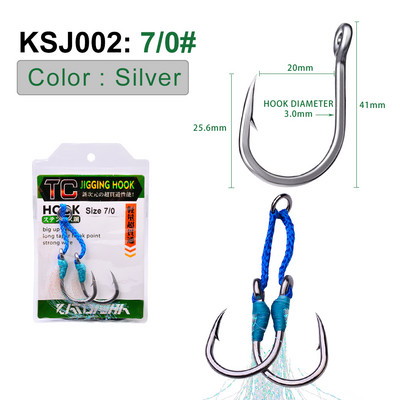 KATYUSHA 1Pack Jig horgász horgok 1/0-3/0-5/0-7/0-9/0-11/0-13/0# Rozsdamentes acél horgok dupla iker horgok lassú tollú horgok