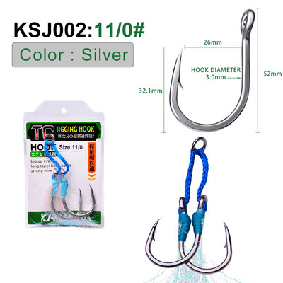 KATYUSHA 1Pack Jig horgász horgok 1/0-3/0-5/0-7/0-9/0-11/0-13/0# Rozsdamentes acél horgok dupla iker horgok lassú tollú horgok