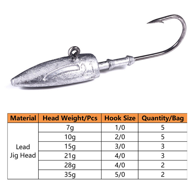 HENGJIA 7g 10g 15g 21g 28g 35g pliist jigipeaga vändakonksud Soft Worm Swimbaiti merepüügitarvete jaoks