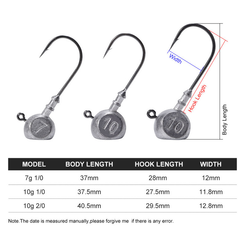 Noeby Jig Head 7g 10g 1/0 2/0 Ned Rig Head Hook Jig Worm Konksud haugi püügiks Anzol tarvikud
