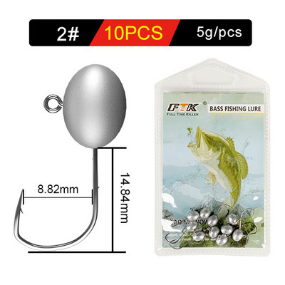 FTK 10 tk vänt Jig Head Konks kalakonks Mustad konks 1# 2# 4# 6# Head Jig Lure Kõva sööt Pehme ussikonks kalapüügiks