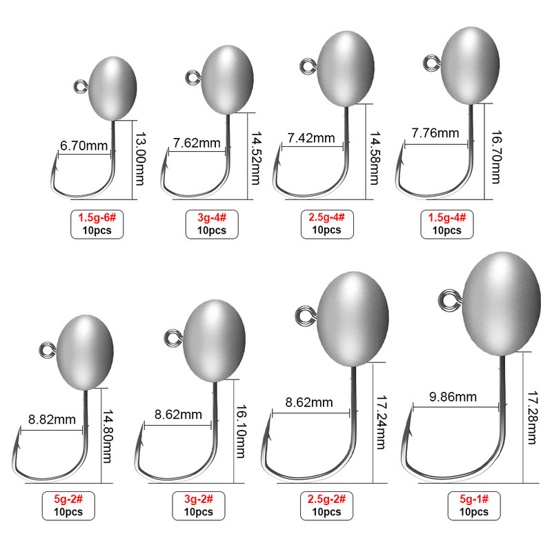 FTK 10db hajtókar Jig Head Hook Horgászhorog Mustad horog 1# 2# 4# 6# Head Jig Lure Kemény csali Puha Worm Jig Hook horgászathoz