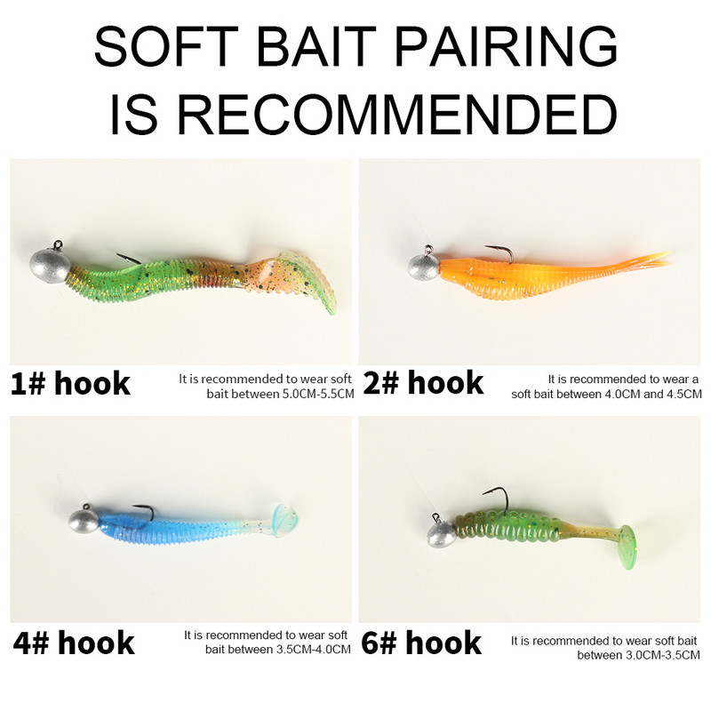 FTK 10db hajtókar Jig Head Hook Horgászhorog Mustad horog 1# 2# 4# 6# Head Jig Lure Kemény csali Puha Worm Jig Hook horgászathoz