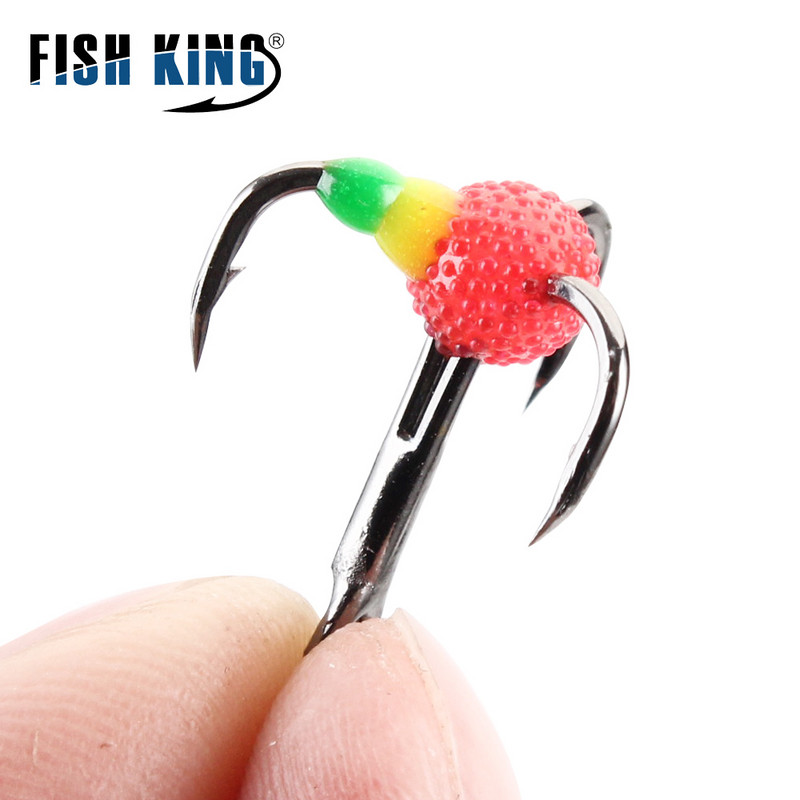 Fish King 5 bucăți cârlige de pescuit pe gheață de iarnă din oțel cu conținut ridicat de carbon cu carcasă din plastic Cârlig cu trei fălci Accesorii pentru pescuit în aer liber
