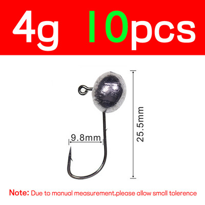 Bimoo 10 τμχ 2g/3g/4g/5g Jig Head Hook Oval Shape Baitholder Design Μαλακό σκουλήκι Bait Lure Γάντζος Jigging για Bass Perch