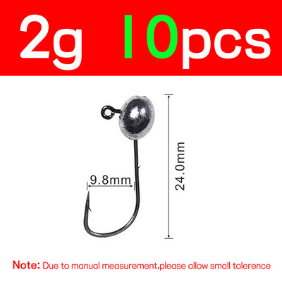 Bimoo 10 τμχ 2g/3g/4g/5g Jig Head Hook Oval Shape Baitholder Design Μαλακό σκουλήκι Bait Lure Γάντζος Jigging για Bass Perch