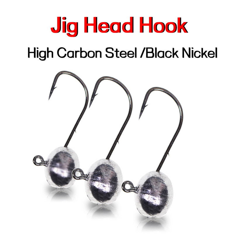 Bimoo 10 τμχ 2g/3g/4g/5g Jig Head Hook Oval Shape Baitholder Design Μαλακό σκουλήκι Bait Lure Γάντζος Jigging για Bass Perch