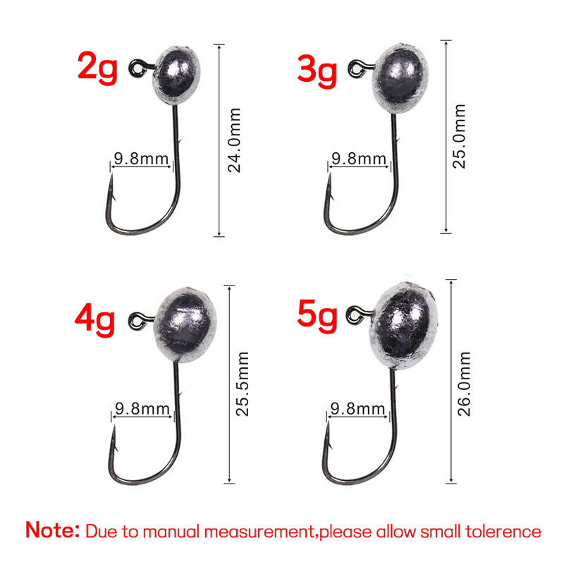 Bimoo 10 τμχ 2g/3g/4g/5g Jig Head Hook Oval Shape Baitholder Design Μαλακό σκουλήκι Bait Lure Γάντζος Jigging για Bass Perch