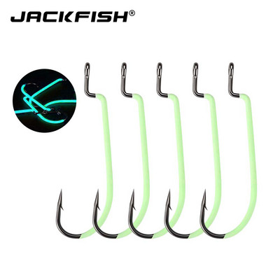 JACKFISH High Carbon acél világító horgászhorog #3-#3/0 10db/tétel Fishhook Tartós Pesca Sharp szöges horog horgászfelszerelés