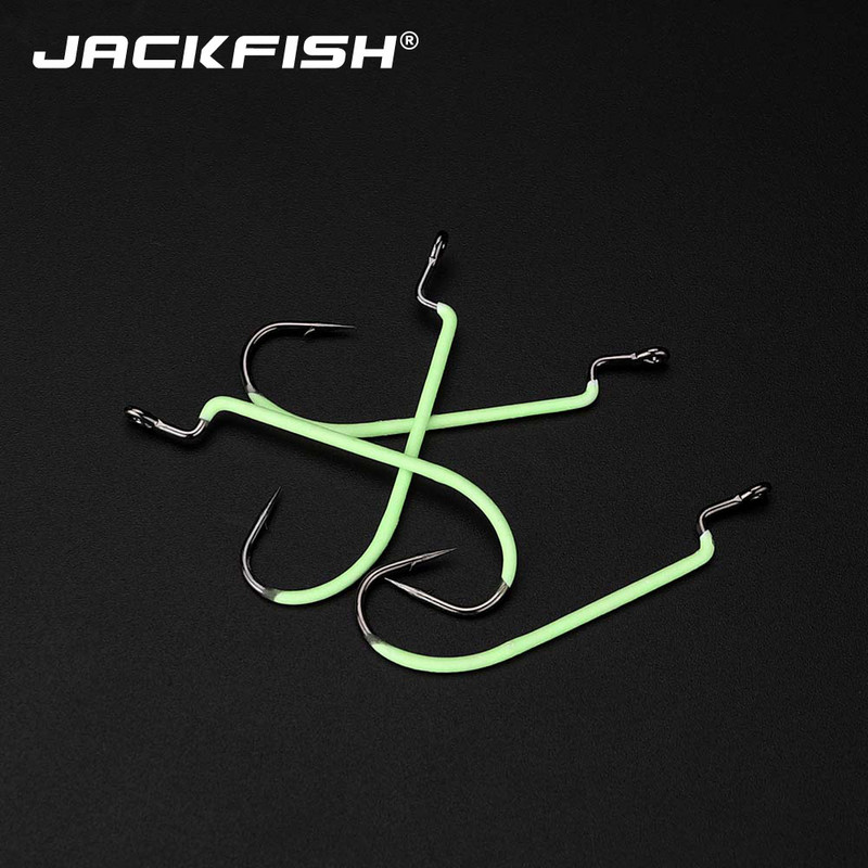 JACKFISH High Carbon acél világító horgászhorog #3-#3/0 10db/tétel Fishhook Tartós Pesca Sharp szöges horog horgászfelszerelés