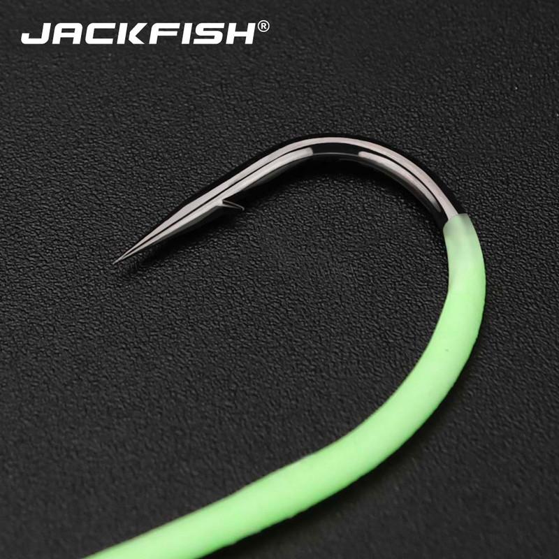 JACKFISH High Carbon acél világító horgászhorog #3-#3/0 10db/tétel Fishhook Tartós Pesca Sharp szöges horog horgászfelszerelés