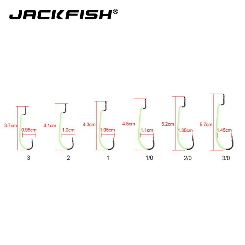 JACKFISH High Carbon acél világító horgászhorog #3-#3/0 10db/tétel Fishhook Tartós Pesca Sharp szöges horog horgászfelszerelés