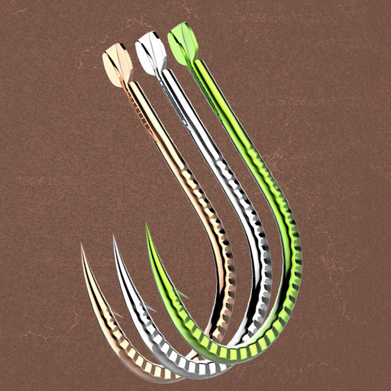 30db/csomag Szögesszögű horgász horgok Magas széntartalmú acél horgászhorgok horgászathoz Jip Zöld Arany Ezüst színű Erősített horgászhorgok