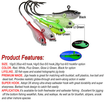 ICERIO 3 τμχ 10 g 14 g 28 g Glow Fishing Lure Metal Swimbait Jig Heads Hook Bucktail Jig Heads Saltwater Jiggling Bait Holder Hook
