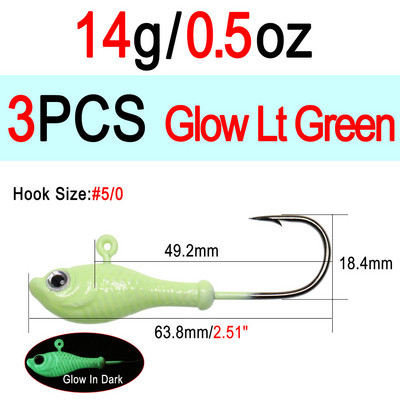 ICERIO 3db 10g 14g 28g Glow horgászcsali fém Swimbait Jig Heads Hook Bucktail Jig Heads Saltwater Jiggling Csalitartó Horog
