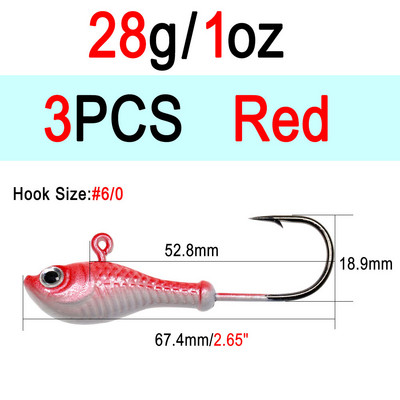 ICERIO 3db 10g 14g 28g Glow horgászcsali fém Swimbait Jig Heads Hook Bucktail Jig Heads Saltwater Jiggling Csalitartó Horog