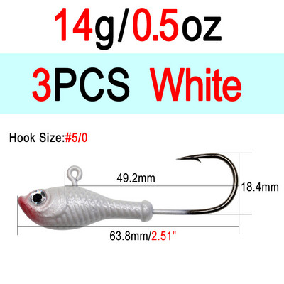 ICERIO 3db 10g 14g 28g Glow horgászcsali fém Swimbait Jig Heads Hook Bucktail Jig Heads Saltwater Jiggling Csalitartó Horog