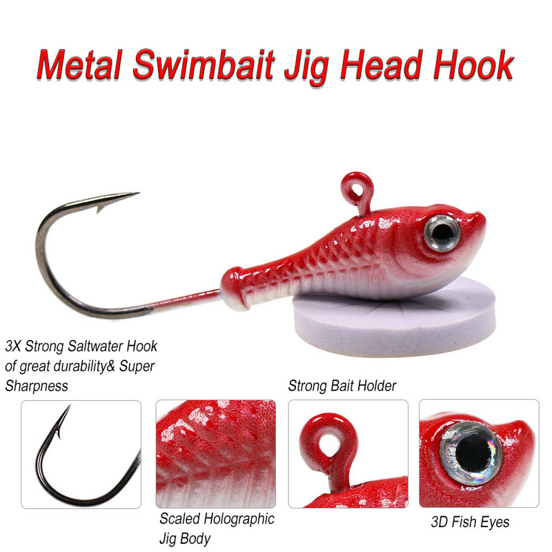 ICERIO 3db 10g 14g 28g Glow horgászcsali fém Swimbait Jig Heads Hook Bucktail Jig Heads Saltwater Jiggling Csalitartó Horog
