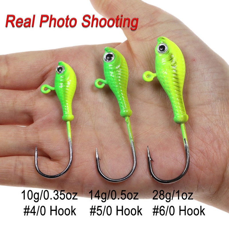 ICERIO 3db 10g 14g 28g Glow horgászcsali fém Swimbait Jig Heads Hook Bucktail Jig Heads Saltwater Jiggling Csalitartó Horog