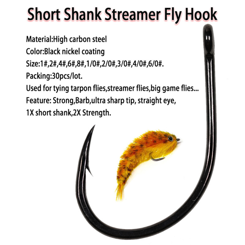 Vampfly 30buc 1X cârlig de pescuit cu tijă scurtă ghimpată pentru legarea schimbătoarelor de joc Tarpon Flies Streamer Flys Big Game Mustes