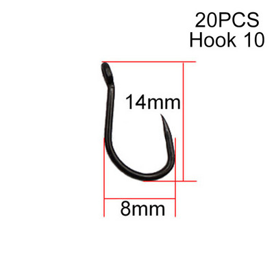 20 ΤΕΜ Επίστρωση Carp Fishing Hook High Carbon Steel Κοντός καμπύλος κορμός χωρίς Barbless Άγκιστρο 6/8/10 Carp Fishing Hook