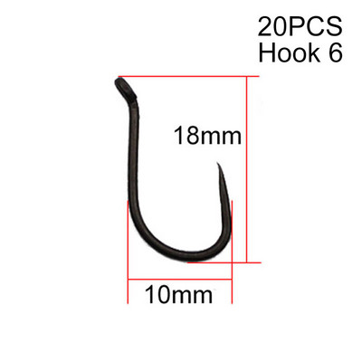 20 ΤΕΜ Επίστρωση Carp Fishing Hook High Carbon Steel Κοντός καμπύλος κορμός χωρίς Barbless Άγκιστρο 6/8/10 Carp Fishing Hook