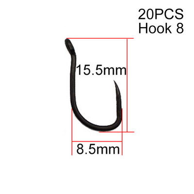 20 ΤΕΜ Επίστρωση Carp Fishing Hook High Carbon Steel Κοντός καμπύλος κορμός χωρίς Barbless Άγκιστρο 6/8/10 Carp Fishing Hook