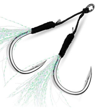 Γάντζος ψαρέματος 5 ζευγών/τσάντας 11#-20# Assist Hooks Jig Fishhook με φτερό κλωστή Φωτεινό Διπλό Ζεύγος Αγκαθωτό Άγκιστρο Θάλασσα Άγκιστρο Ψαρέματος