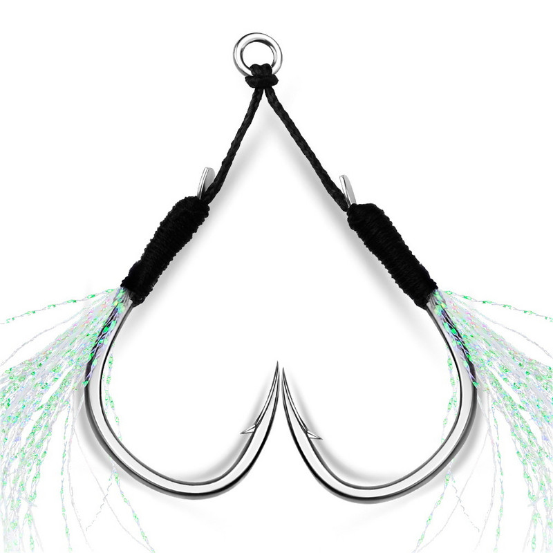 Γάντζος ψαρέματος 5 ζευγών/τσάντας 11#-20# Assist Hooks Jig Fishhook με φτερό κλωστή Φωτεινό Διπλό Ζεύγος Αγκαθωτό Άγκιστρο Θάλασσα Άγκιστρο Ψαρέματος