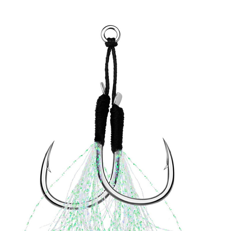 Γάντζος ψαρέματος 5 ζευγών/τσάντας 11#-20# Assist Hooks Jig Fishhook με φτερό κλωστή Φωτεινό Διπλό Ζεύγος Αγκαθωτό Άγκιστρο Θάλασσα Άγκιστρο Ψαρέματος