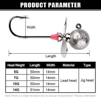 Rosewood Jig Fishing Hooks Propeller Heads Long Shank Sharp Fishhook For Soft Bait Worm Lure Εργαλείο ψαρέματος 5g 7g 10g 14g Pesca