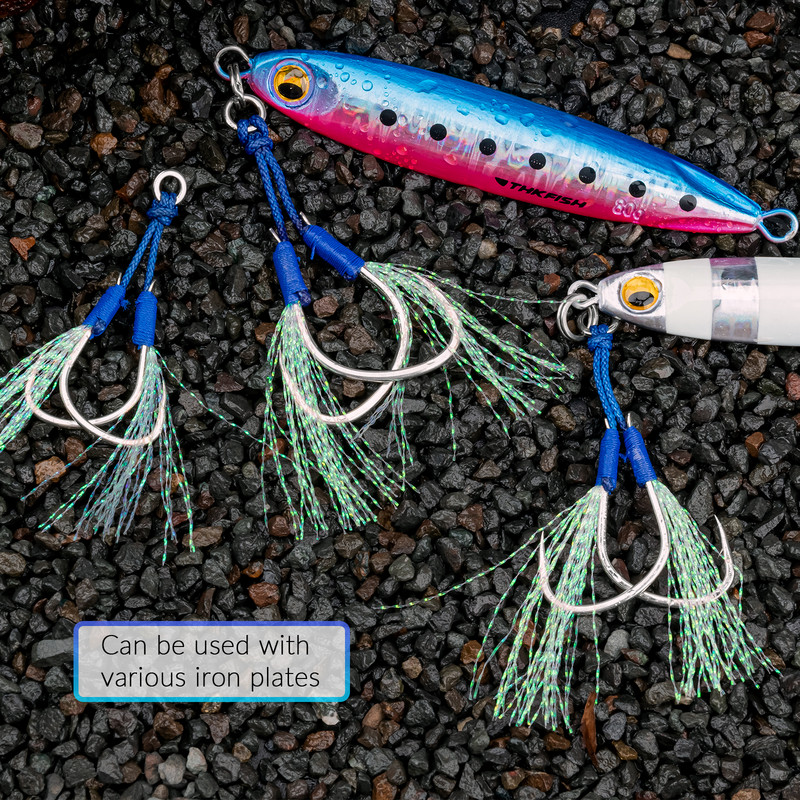 THKFISHi kõrge süsinikusisaldusega terasest ringi abikonksu komplekt topeltpaariga, aeglane sikutamine bassi jaoks erinevate püügistsenaariumide jaoks kalariistad