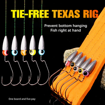 Νέα 5 τεμ Texas Rig Set Hooks for Bass Fish Carolina Fishing Tackle Kit Fishhooks Bait Set Fishing Lures Worm Fishing Hook Lure
