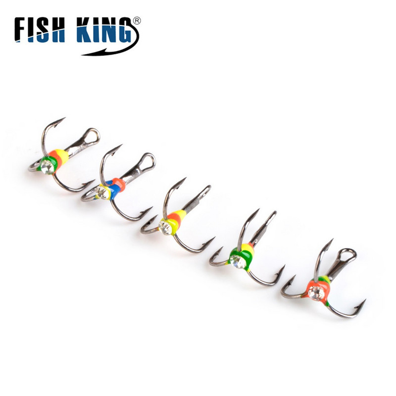 FISH KING 5db téli horgászhorog magas széntartalmú acél felborított háromszögű horog 6/8/10/12# csali hármas horgász horgászfelszereléshez
