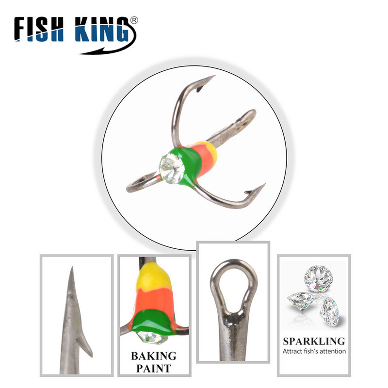 FISH KING 5db téli horgászhorog magas széntartalmú acél felborított háromszögű horog 6/8/10/12# csali hármas horgász horgászfelszereléshez