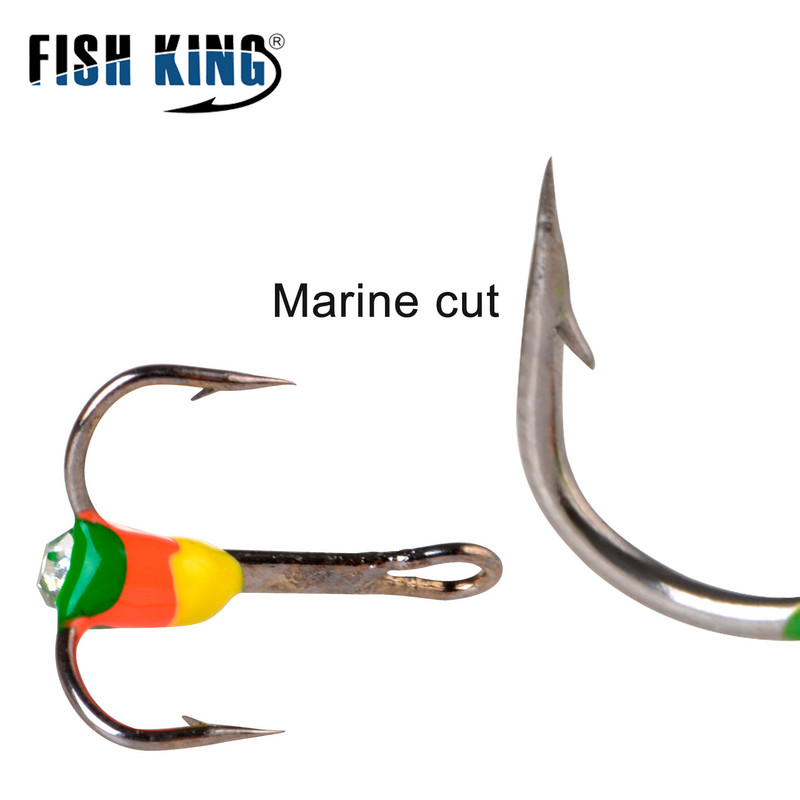 FISH KING 5db téli horgászhorog magas széntartalmú acél felborított háromszögű horog 6/8/10/12# csali hármas horgász horgászfelszereléshez