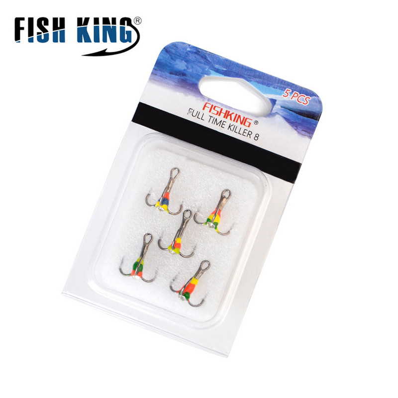 FISH KING 5db téli horgászhorog magas széntartalmú acél felborított háromszögű horog 6/8/10/12# csali hármas horgász horgászfelszereléshez
