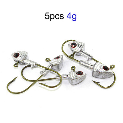 Wokotip 5 бр./лот Риболовни куки за джиг 4/6/8/10/12g Комплект куки с глава за джиг за риба Офсетно грузило Мека кука с червей за риболов на бас шаран