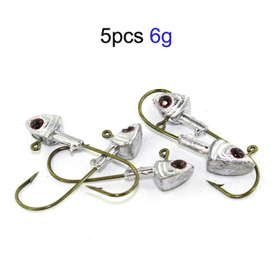 Wokotip 5 бр./лот Риболовни куки за джиг 4/6/8/10/12g Комплект куки с глава за джиг за риба Офсетно грузило Мека кука с червей за риболов на бас шаран