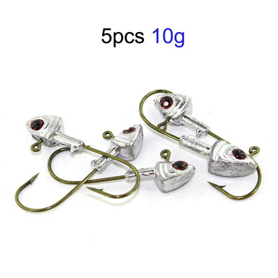 Wokotip 5 бр./лот Риболовни куки за джиг 4/6/8/10/12g Комплект куки с глава за джиг за риба Офсетно грузило Мека кука с червей за риболов на бас шаран