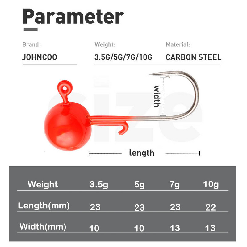 JOHNCOO 6tk ümmargused jigipead 3,5g 5g 7g 10g magevee jigikonksud kalastamiskonksud soolase vee pehme ussikonks bassi jaoks