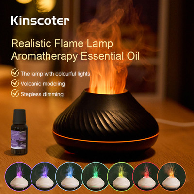 Kinscoter vulkaaniline aroomihajuti eeterliku õli lamp 130 ml USB kaasaskantav õhuniisutaja Color Flame öövalgusega