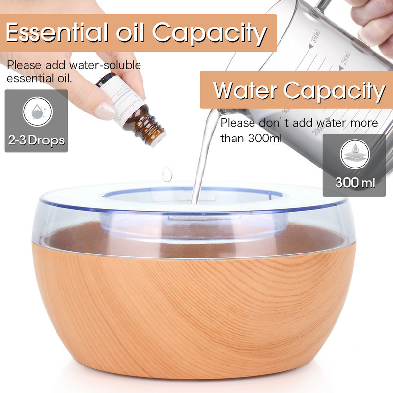 300 ml USB oro drėkintuvas elektrinis aromato difuzorius rūkas medienos grūdų aliejus aromaterapijos mini turi 7 LED lemputes automobilio namų biurui