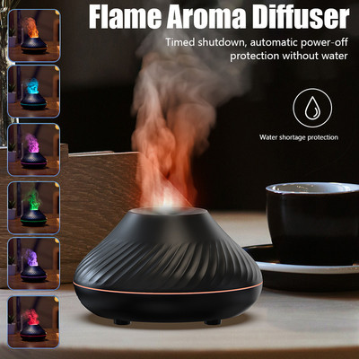 Пламъчен ароматен дифузор Овлажнител на въздуха Домашен ултразвуков уред за мъгла Разсейвател на етерични масла с LED цветна пламъчна лампа Пречиствател