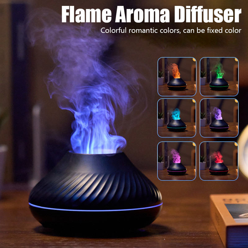 Flame Aroma difuzorius Oro drėkintuvas Namų ultragarsinis rūkas Maker Fogger eterinių aliejų difuzorius su LED spalvos liepsnos lempos valytuvu