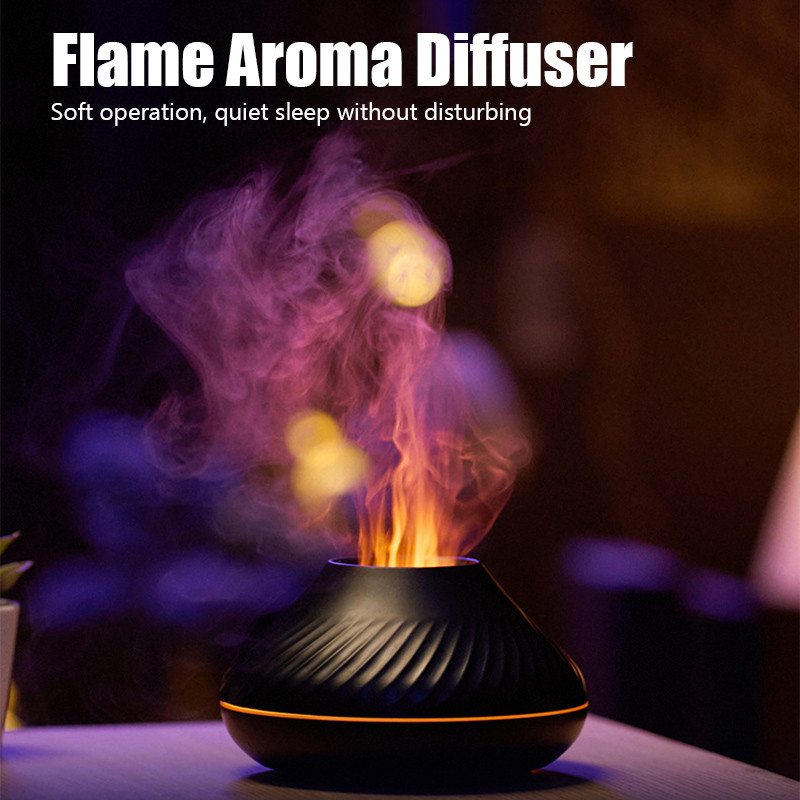 Flame Aroma difuzorius Oro drėkintuvas Namų ultragarsinis rūkas Maker Fogger eterinių aliejų difuzorius su LED spalvos liepsnos lempos valytuvu