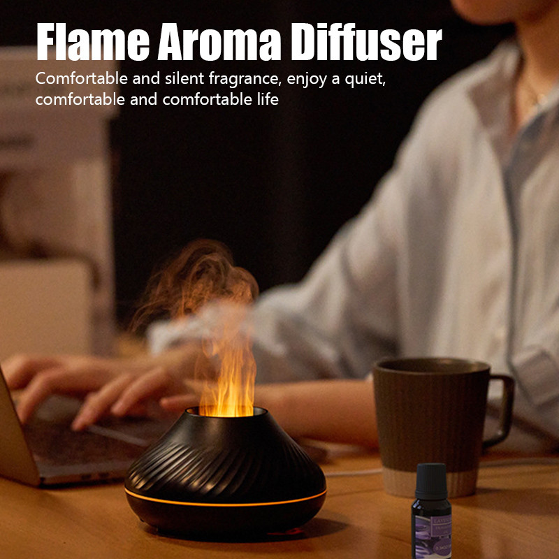 Flame Aroma difuzorius Oro drėkintuvas Namų ultragarsinis rūkas Maker Fogger eterinių aliejų difuzorius su LED spalvos liepsnos lempos valytuvu