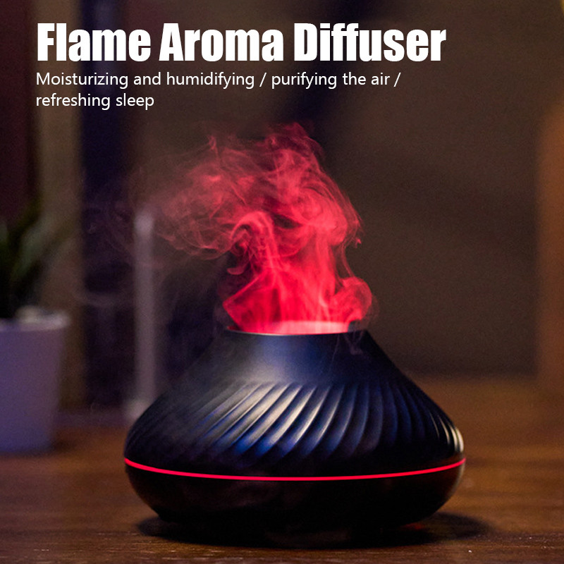 Flame Aroma difuzorius Oro drėkintuvas Namų ultragarsinis rūkas Maker Fogger eterinių aliejų difuzorius su LED spalvos liepsnos lempos valytuvu