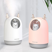 Buitinė technika USB drėkintuvas 300ml Cute Pet Ultragarsinis Cool Mist Aroma Oro Alyvos difuzorius Romantic Color LED Lemp Humidificador